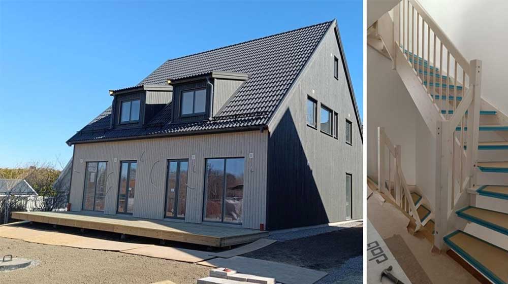 Två bilder i en på ett hus